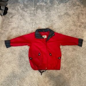VINTAGE Red Jacket with Plaid Collar & Sleeves